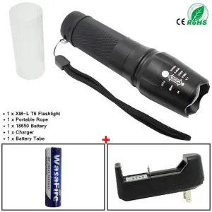 5 Mode Flash Light 1600 Lumens T6 LED Flashlight Zoomable Rechargeable Led Tourches Handlight for Camping 18650 Battery  Charger