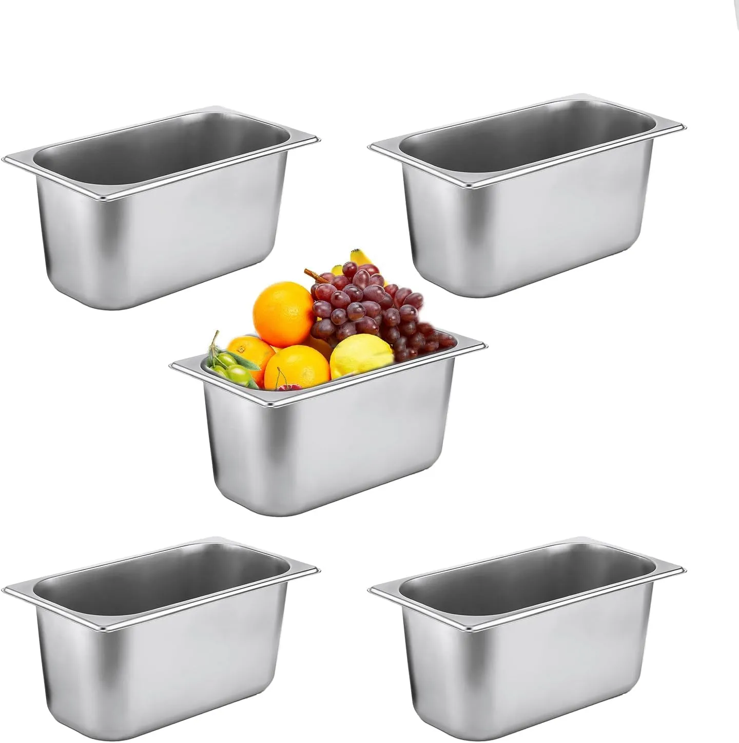 5 Pack Stainless Steel Hotel Pans，1/3 Size，6" Deep Steam Table Pan，Commercial Food Storage Containers Stackable Metal Steamer Pan for Hotel Restaurant Buffet Party (1/3 Size x 6" Deep)