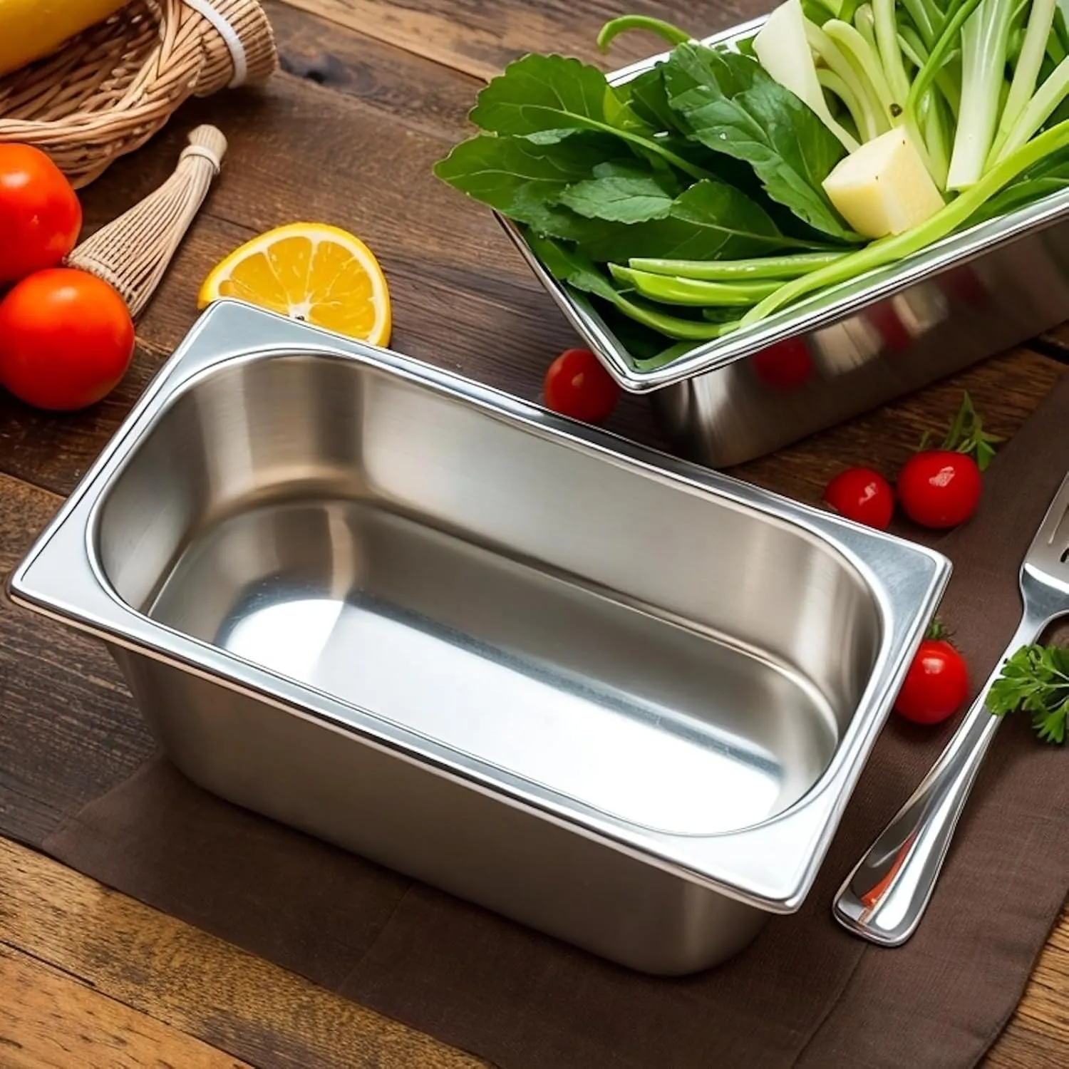 5 Pack Stainless Steel Hotel Pans，1/3 Size，6" Deep Steam Table Pan，Commercial Food Storage Containers Stackable Metal Steamer Pan for Hotel Restaurant Buffet Party (1/3 Size x 6" Deep)