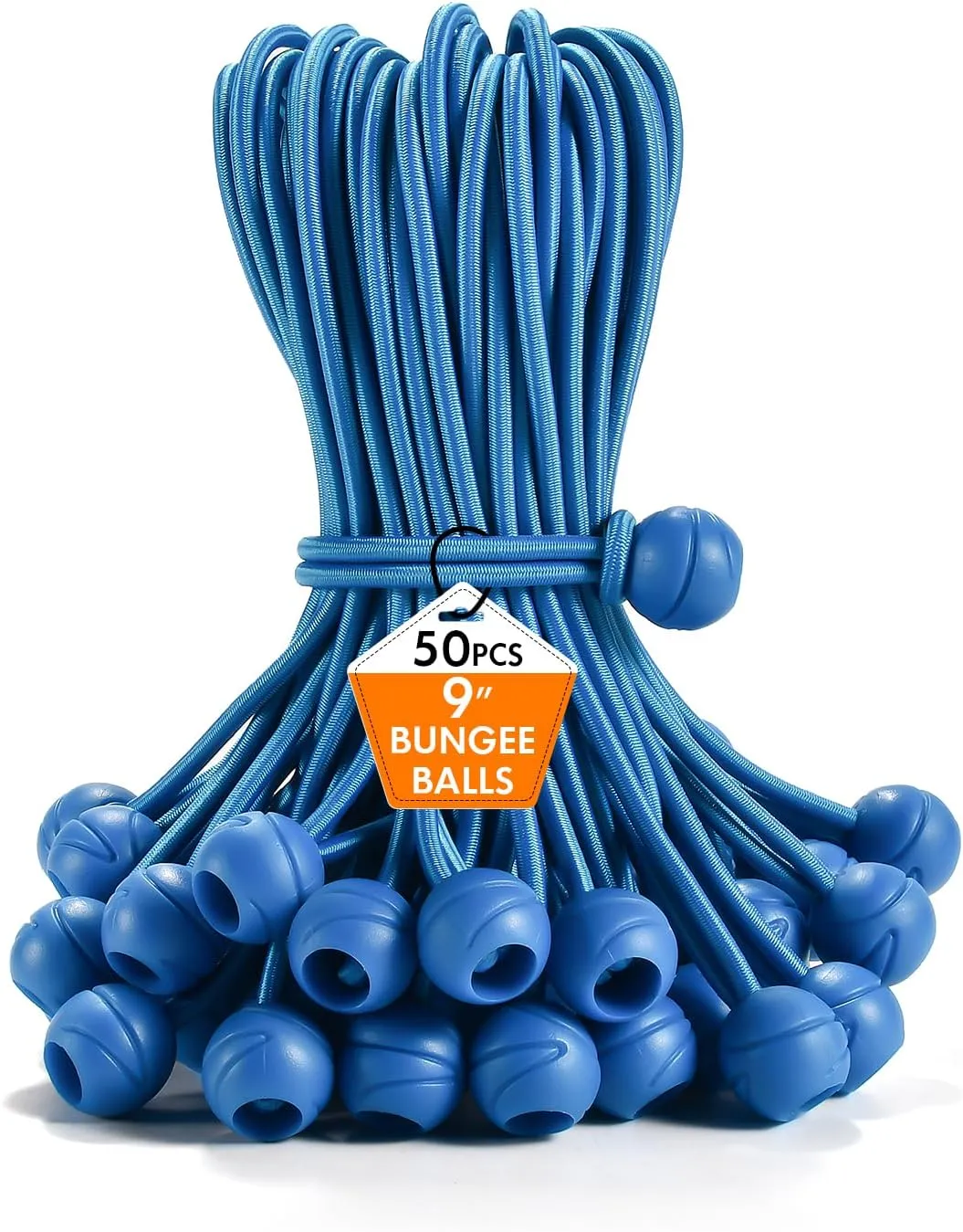 50 Pack Tarp Bungee with Balls, Heavy Duty Ball Bungee Cords, UV Resistant Canopy Tarp Tie-Down - for Indoor & Outdoor, Camping, Tents, Cargo (Blue, 9'')