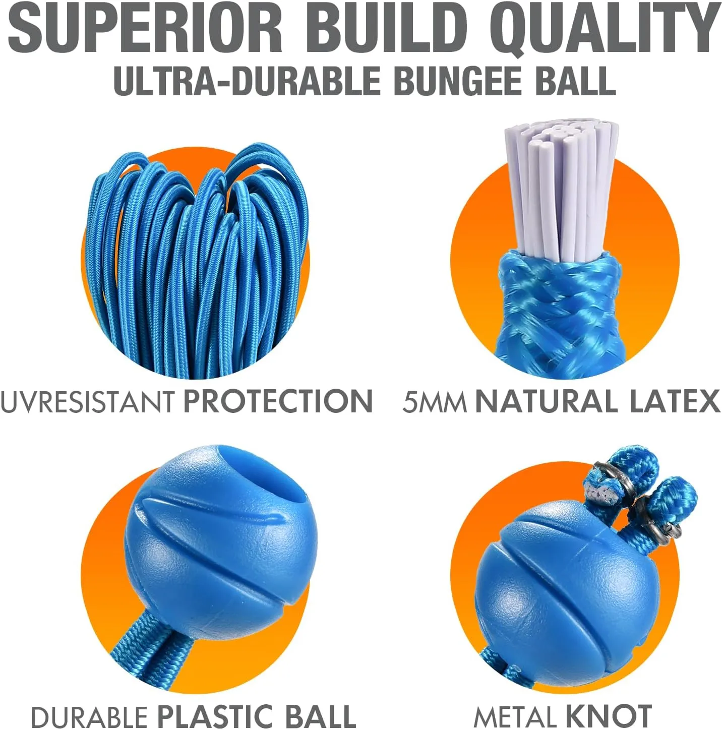 50 Pack Tarp Bungee with Balls, Heavy Duty Ball Bungee Cords, UV Resistant Canopy Tarp Tie-Down - for Indoor & Outdoor, Camping, Tents, Cargo (Blue, 9'')
