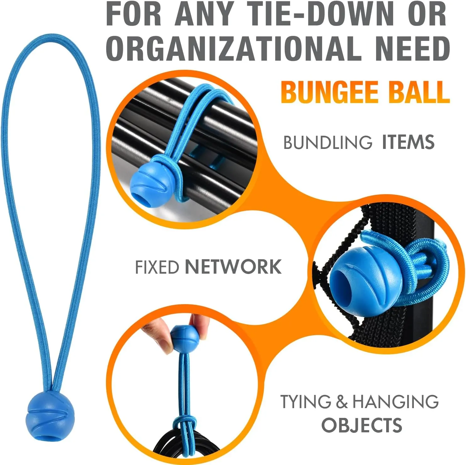 50 Pack Tarp Bungee with Balls, Heavy Duty Ball Bungee Cords, UV Resistant Canopy Tarp Tie-Down - for Indoor & Outdoor, Camping, Tents, Cargo (Blue, 9'')