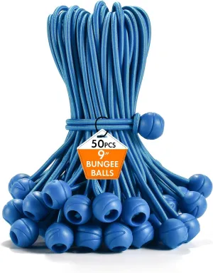 50 Pack Tarp Bungee with Balls, Heavy Duty Ball Bungee Cords, UV Resistant Canopy Tarp Tie-Down - for Indoor & Outdoor, Camping, Tents, Cargo (Blue, 9'')