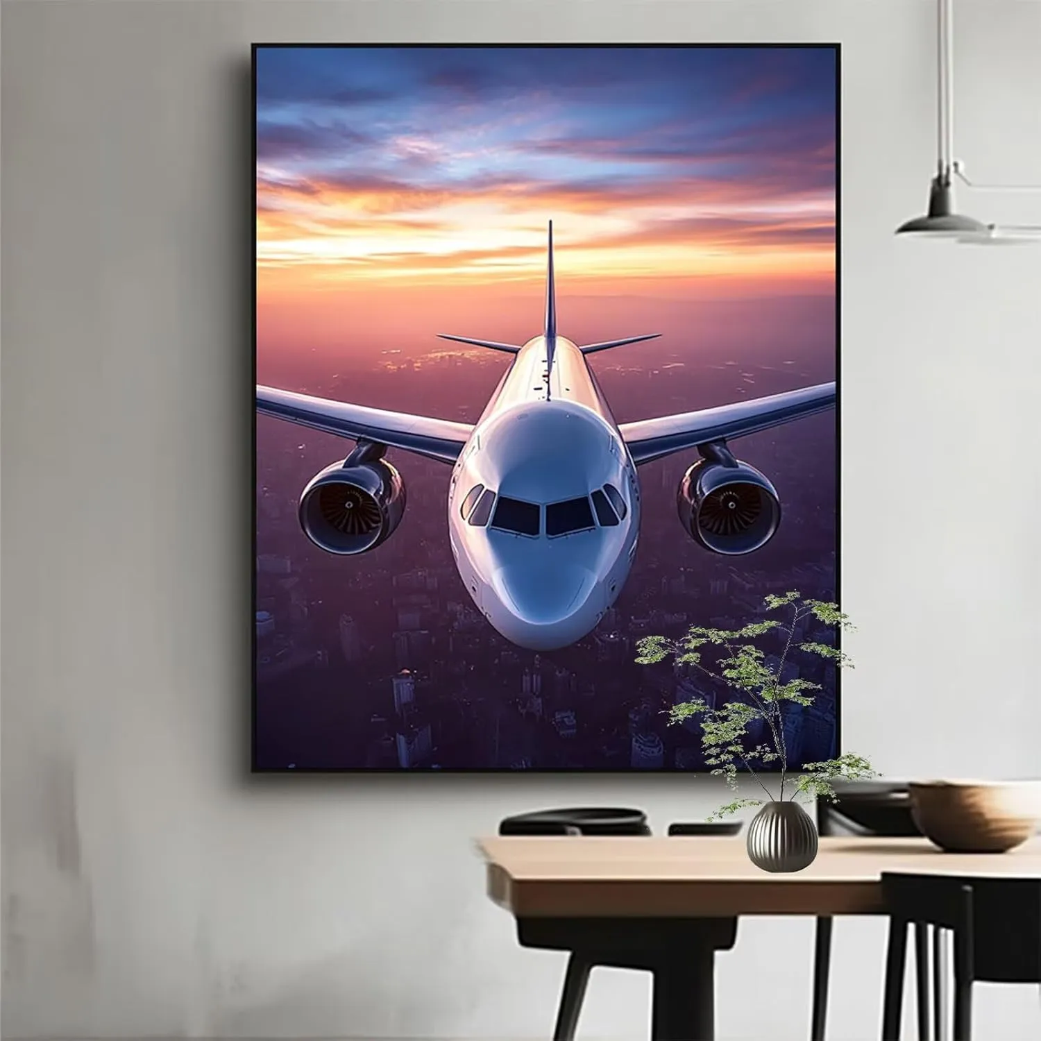 5D DIY Airplane Diamond Art Paint by numbers Kit for Adults Dusk Diamond Paitning Arts and Crafts for Adults, Square Rhinestones Cross Stitch Embroidery Kit, Home Decor Gifts 20 x 28 Inch Model-05322