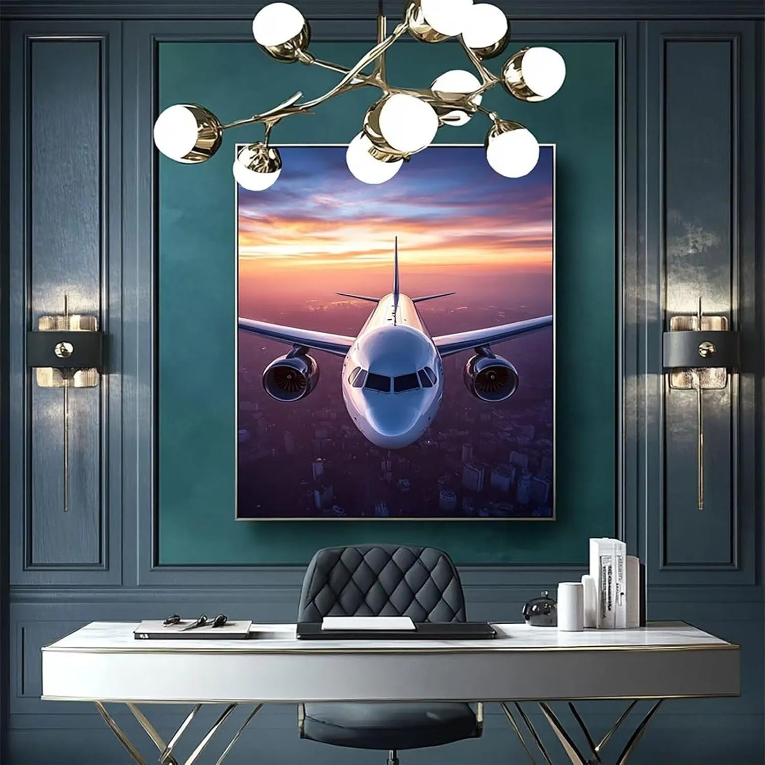 5D DIY Airplane Diamond Art Paint by numbers Kit for Adults Dusk Diamond Paitning Arts and Crafts for Adults, Square Rhinestones Cross Stitch Embroidery Kit, Home Decor Gifts 20 x 28 Inch Model-05322