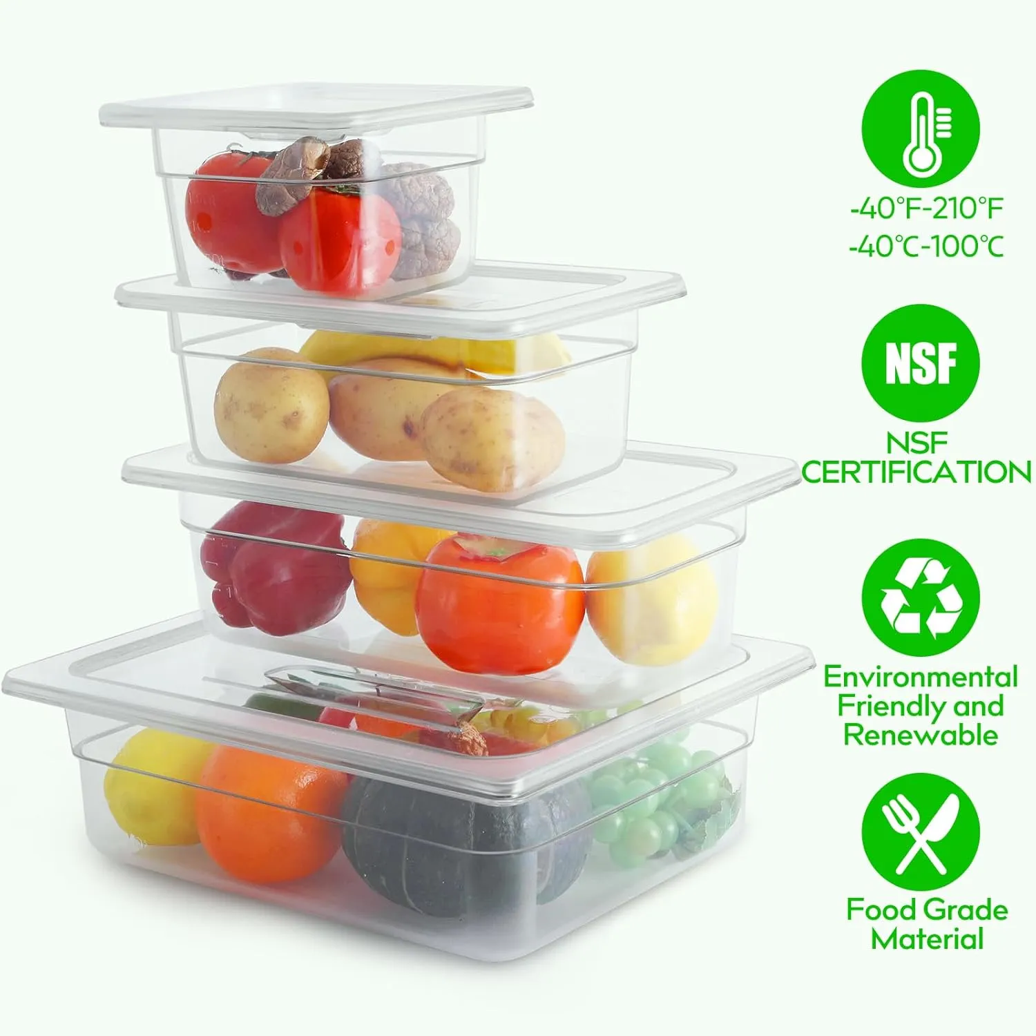 6 Pack 1/4 Size 6'' Deep Clear Food Pans with Lids, Commercial Food Pans Polycarbonate Transparent Food Storage Containers, Stackable Plastic Pan with Capacity Scale, Restaurant Supplies Hotel Pan
