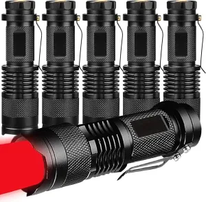 6 Pack Mini Red LED Flashlight - Zoomable, Single Mode Red Light Torch for Astronomy, Aviation, Night Observation, and Night Vision Preservation