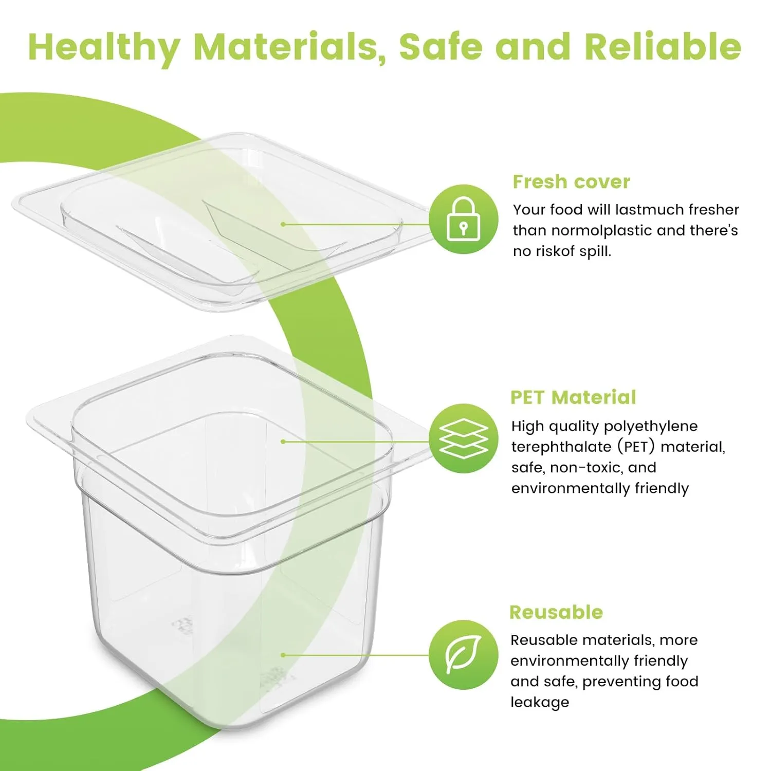 6 Pack Plastic Food Pan with Lid 1/6 Size 4 Inch Deep Restaurant Clear Food Storage Containers Polycarbonate Commercial Hotel Pans for Fruits Vegetables Beans Corns (6 PCS, 4'' Deep)