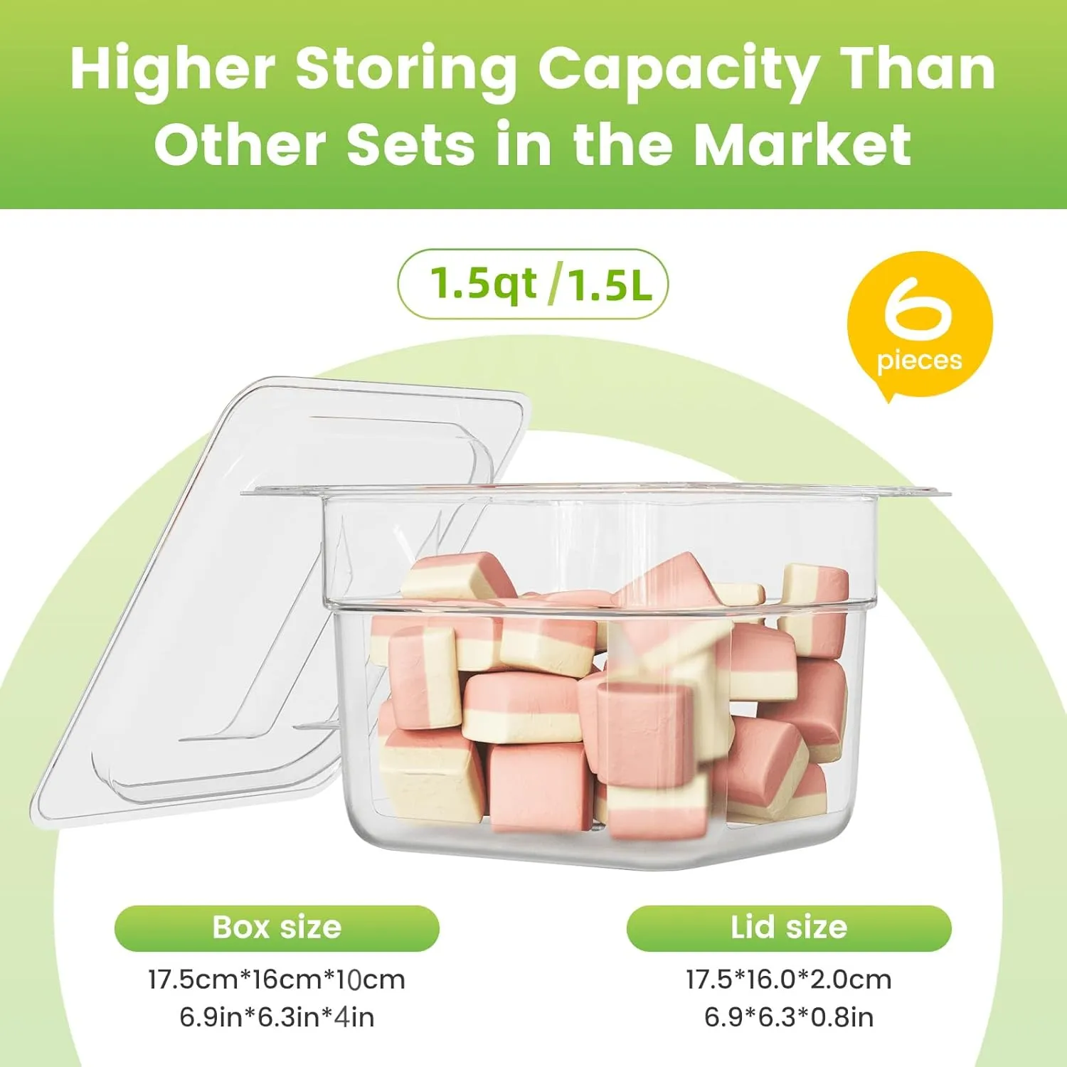 6 Pack Plastic Food Pan with Lid 1/6 Size 4 Inch Deep Restaurant Clear Food Storage Containers Polycarbonate Commercial Hotel Pans for Fruits Vegetables Beans Corns (6 PCS, 4'' Deep)