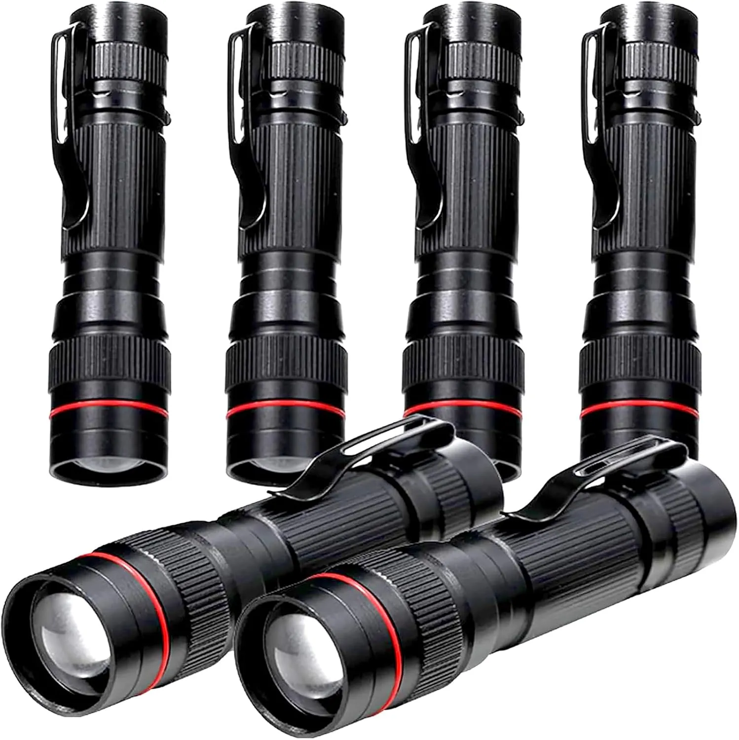 6 Pack Small Mini LED Flashlight, Single Mode Zoomable Flashlights AA Battery Powerful Flashlights with Pocket Clip, Portable Bulk EDC Pen Flash Light for Gift, Emergency, Camping, Hiking