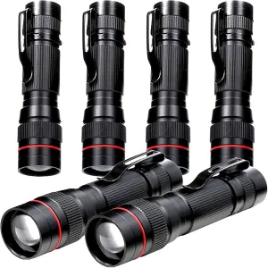 6 Pack Small Mini LED Flashlight, Single Mode Zoomable Flashlights AA Battery Powerful Flashlights with Pocket Clip, Portable Bulk EDC Pen Flash Light for Gift, Emergency, Camping, Hiking