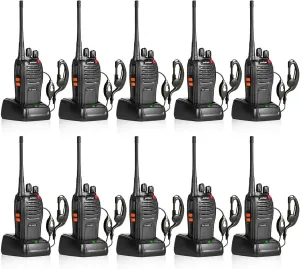 666S 10 Pack walkie talkies for Adults Long Range Rechargeable with Headphones and Li-ion Battery,Two Way Radio has VOX/Noise Reduction/TOT/Flashlight/Monitoring/Scan Function（10 Pack）