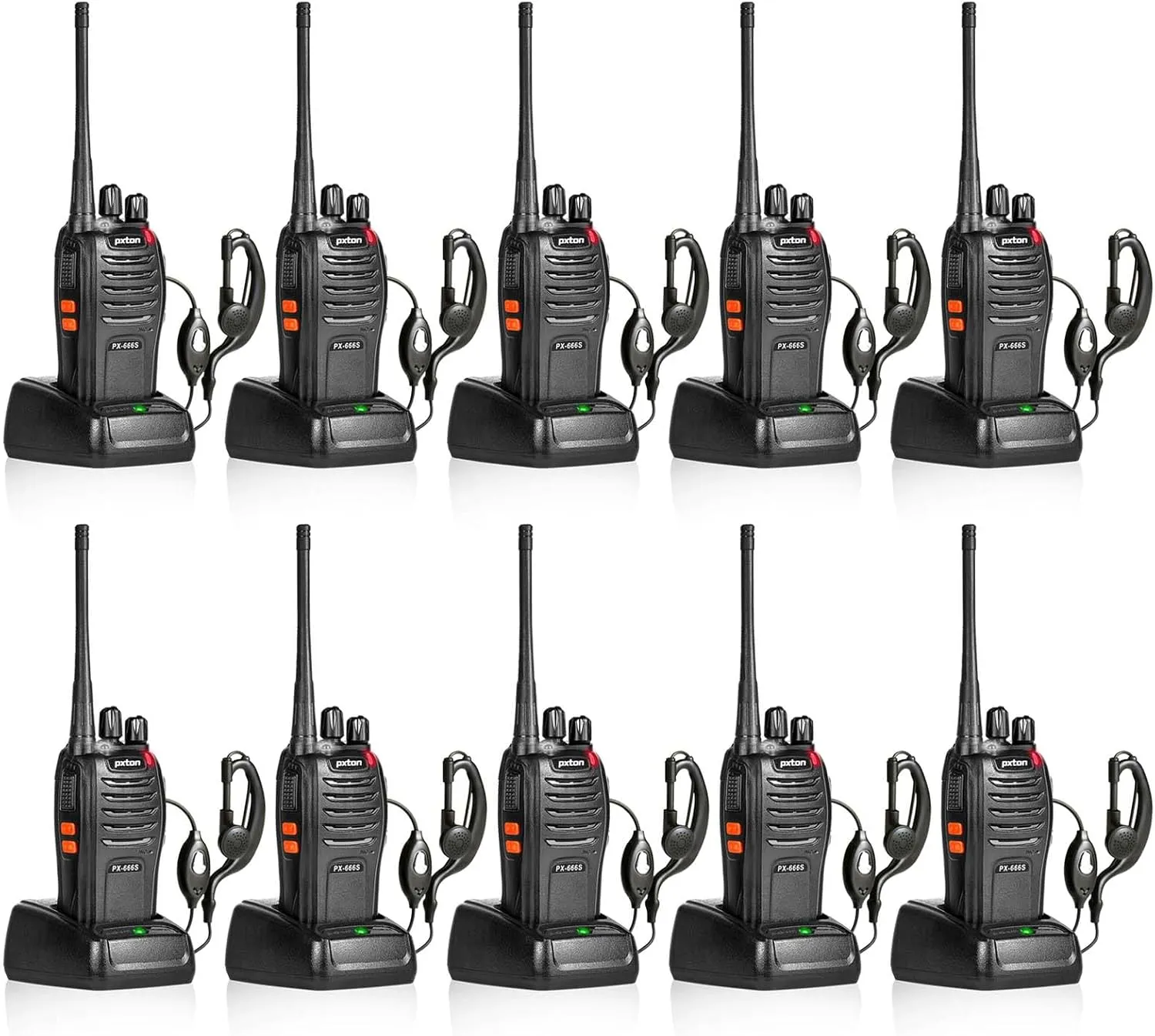 666S 10 Pack walkie talkies for Adults Long Range Rechargeable with Headphones and Li-ion Battery,Two Way Radio has VOX/Noise Reduction/TOT/Flashlight/Monitoring/Scan Function（10 Pack）