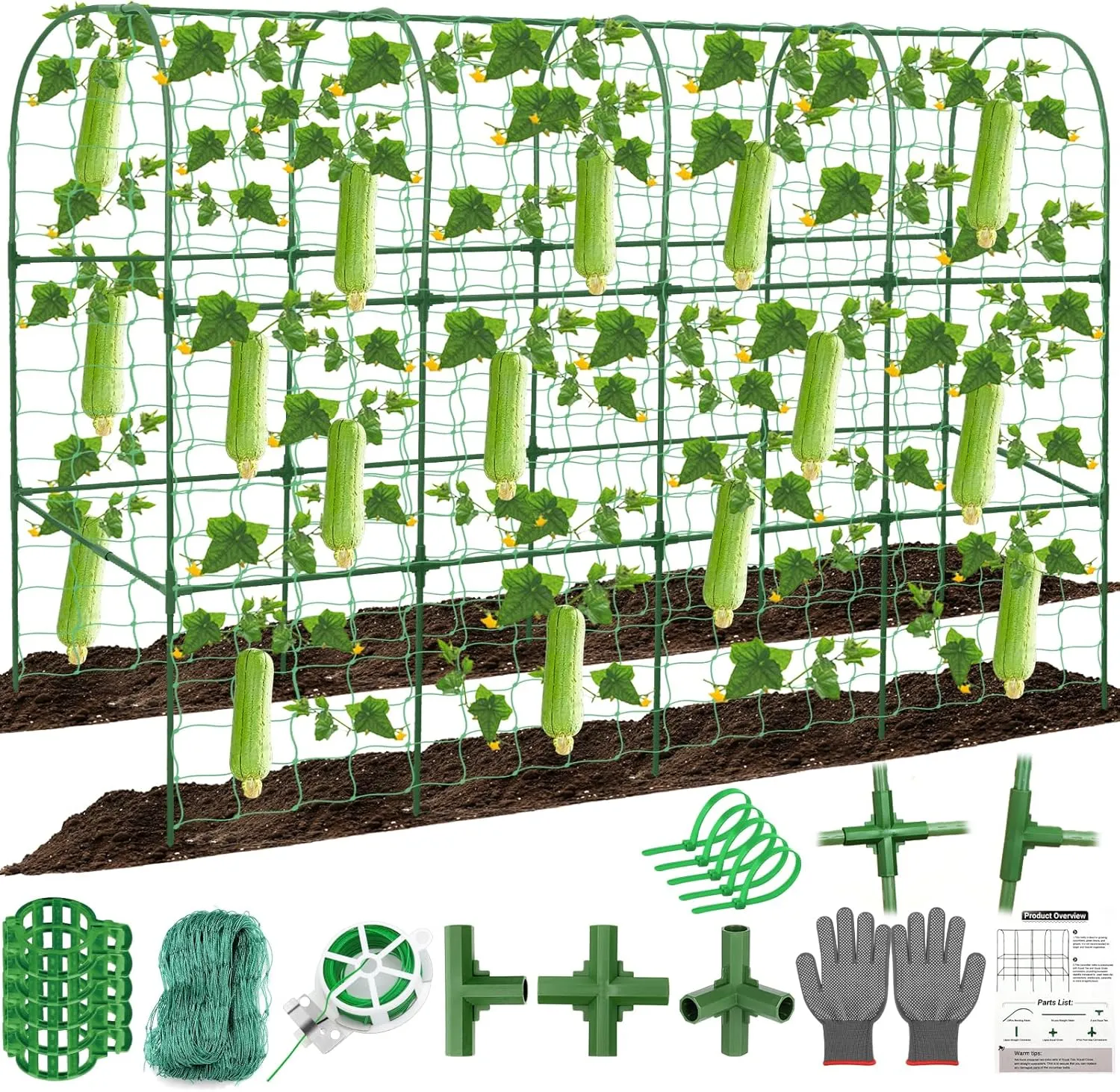 67 x 50 Cucumber Trellis for Raised Bed, U-Shape Metal Large Garden Trellis for Climbing Plants Outdoors with Netting, Garden Tools, Cucumber Arch Trellis for Vegetable Fruit Flower Plant Support
