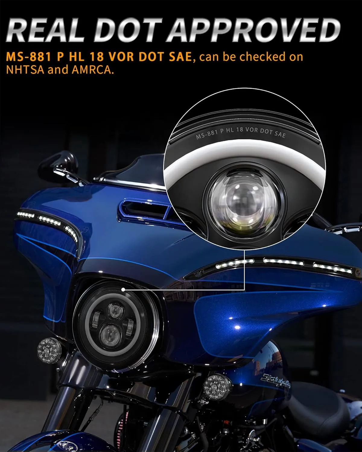 7 Inch LED Headlight DOT DRL Light Halo Bulb Kit for Touring Street Glide Road King Ultra Classic Electra Glide FatBoy Tri Cvo Heritage Softail Slim Deluxe Switchback Black