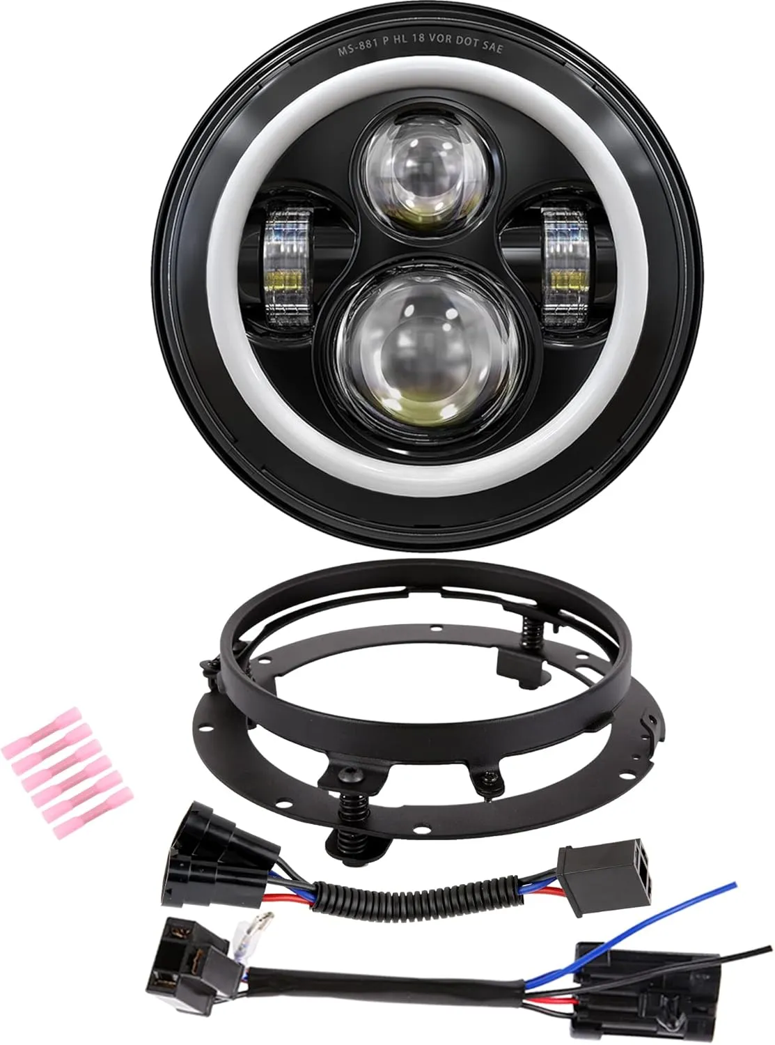 7 Inch LED Headlight DOT DRL Light Halo Bulb Kit for Touring Street Glide Road King Ultra Classic Electra Glide FatBoy Tri Cvo Heritage Softail Slim Deluxe Switchback Black