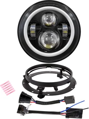 7 Inch LED Headlight DOT DRL Light Halo Bulb Kit for Touring Street Glide Road King Ultra Classic Electra Glide FatBoy Tri Cvo Heritage Softail Slim Deluxe Switchback Black