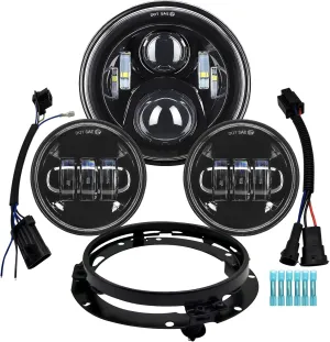 7 inch Motorcycle LED Headlight 4.5" Fog Passing Lights DOT Kit Compatible with Harley Davidson Fat Boy Street Glide Heritage Softail Road King Switchback Electra Glide Ultra Classic Black
