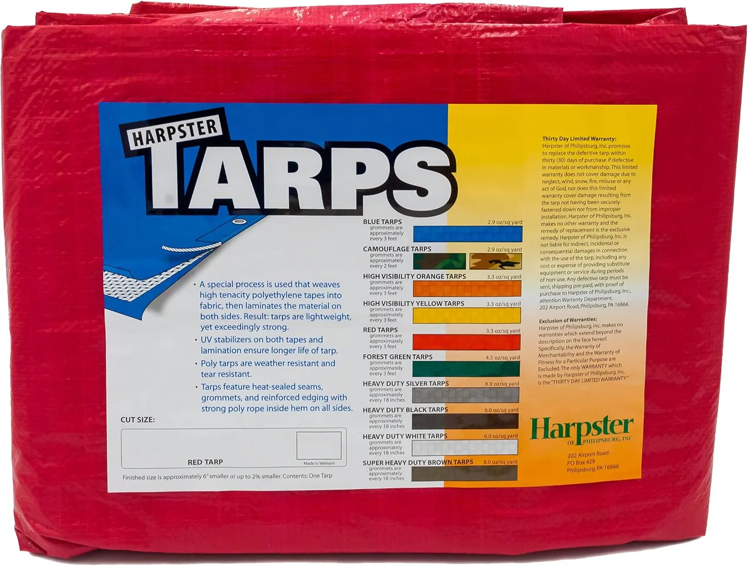 8 Ft. X 10 Ft. High Visibility RED Tarp - 3.3 Oz.