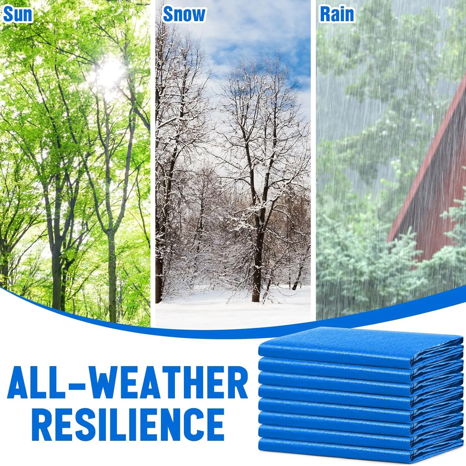 8 Pack 4 x 6 ft 5.5 Mil Small Tarps Heavy Duty Waterproof Tarp Multi Purpose Tent Cover for Home Boats Cars Camping Patio Furniture Roof Emergency Rain Protective Cover, Blue