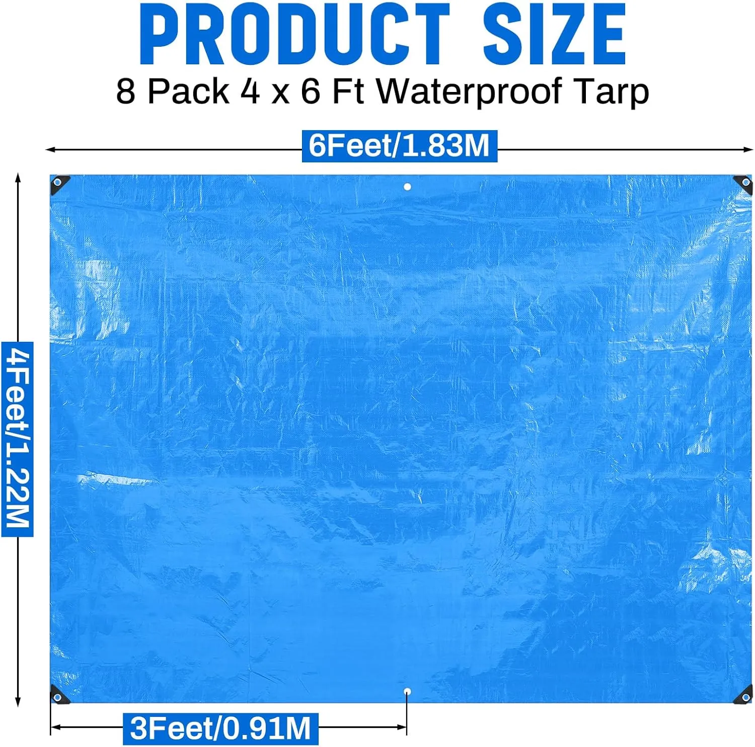 8 Pack 4 x 6 ft 5.5 Mil Small Tarps Heavy Duty Waterproof Tarp Multi Purpose Tent Cover for Home Boats Cars Camping Patio Furniture Roof Emergency Rain Protective Cover, Blue