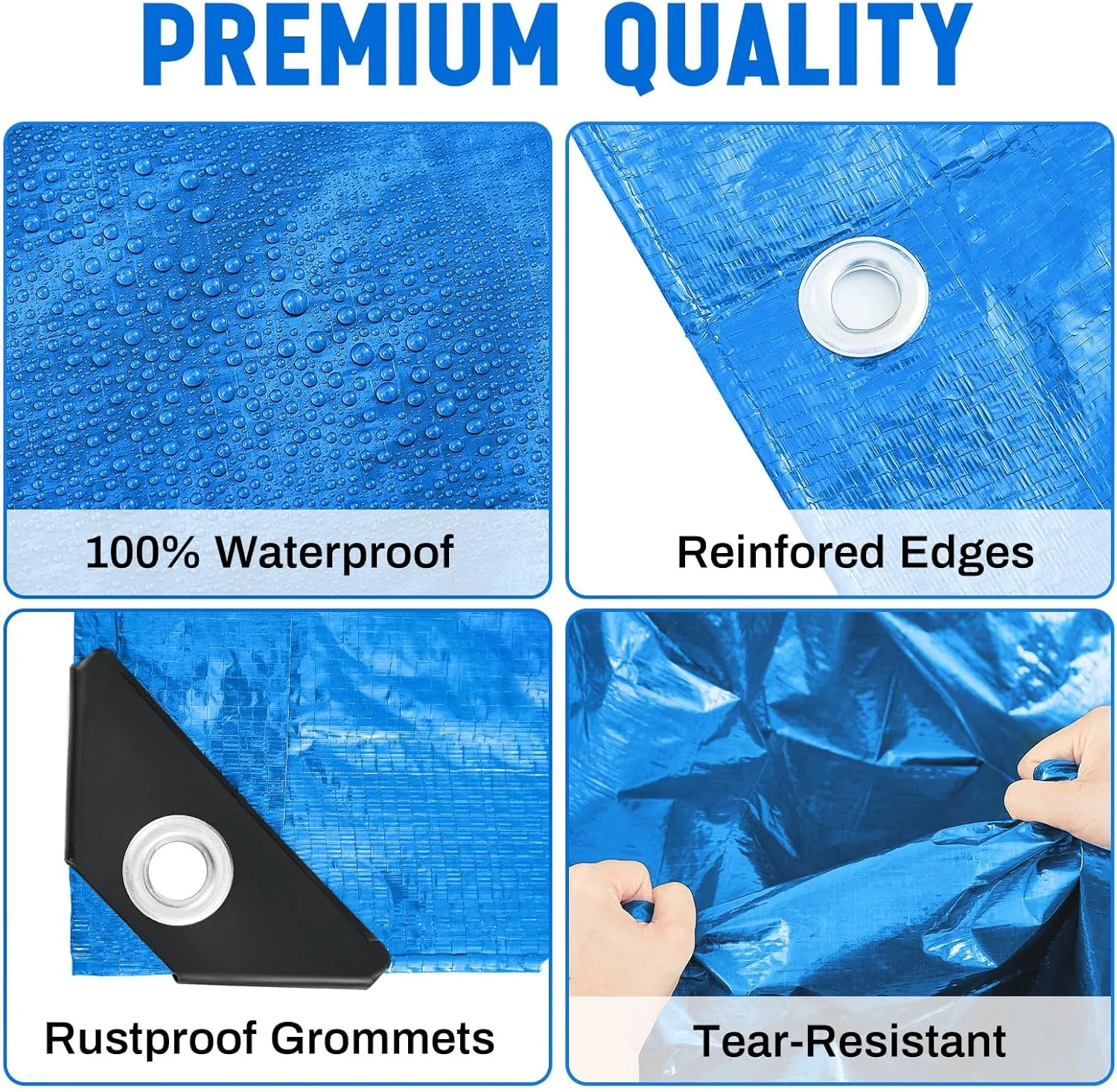 8 Pack 4 x 6 ft 5.5 Mil Small Tarps Heavy Duty Waterproof Tarp Multi Purpose Tent Cover for Home Boats Cars Camping Patio Furniture Roof Emergency Rain Protective Cover, Blue