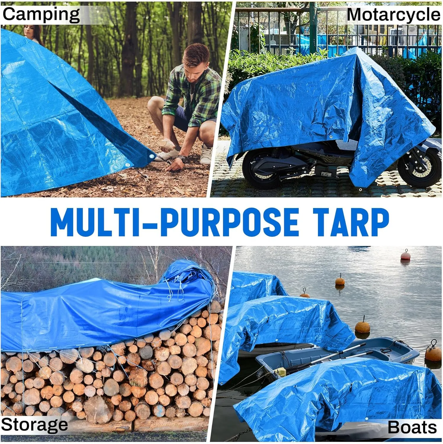 8 Pack 4 x 6 ft 5.5 Mil Small Tarps Heavy Duty Waterproof Tarp Multi Purpose Tent Cover for Home Boats Cars Camping Patio Furniture Roof Emergency Rain Protective Cover, Blue