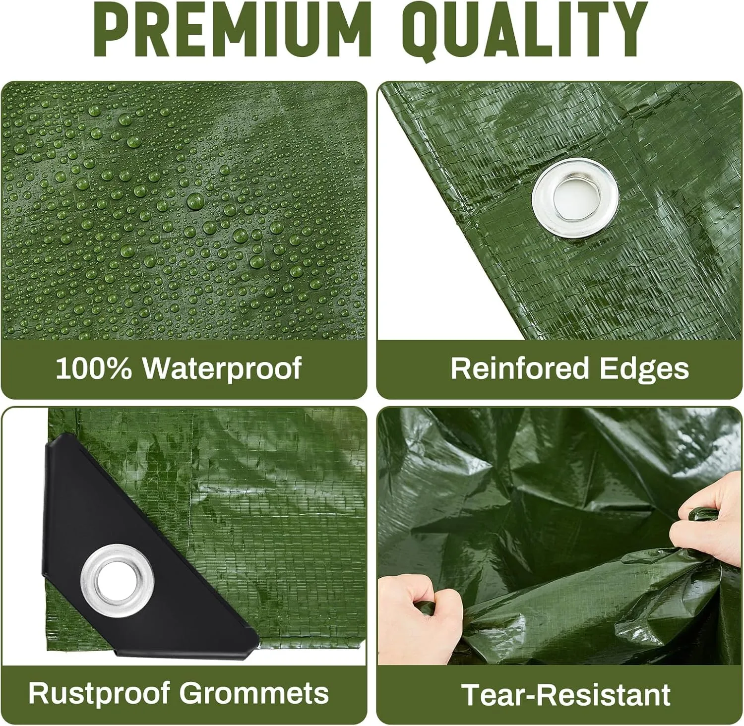 8 Pack 6 x 8 ft 5.5 Mil Large Tarps Heavy Duty Waterproof Tarp Multi Purpose Tent Cover for Home Boats Cars Camping Patio Furniture Roof Emergency Rain Protective Cover, Army Green