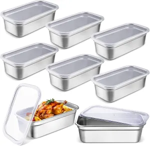 8 Pcs Stainless Steel Food Storage Containers with Lids 1/3 Size Hotel Pans Chicken Food Grade Pans Metal Meal Food Containers for Restaurant Stackable Kitchen Freezer Buffet(4 Inch Deep)