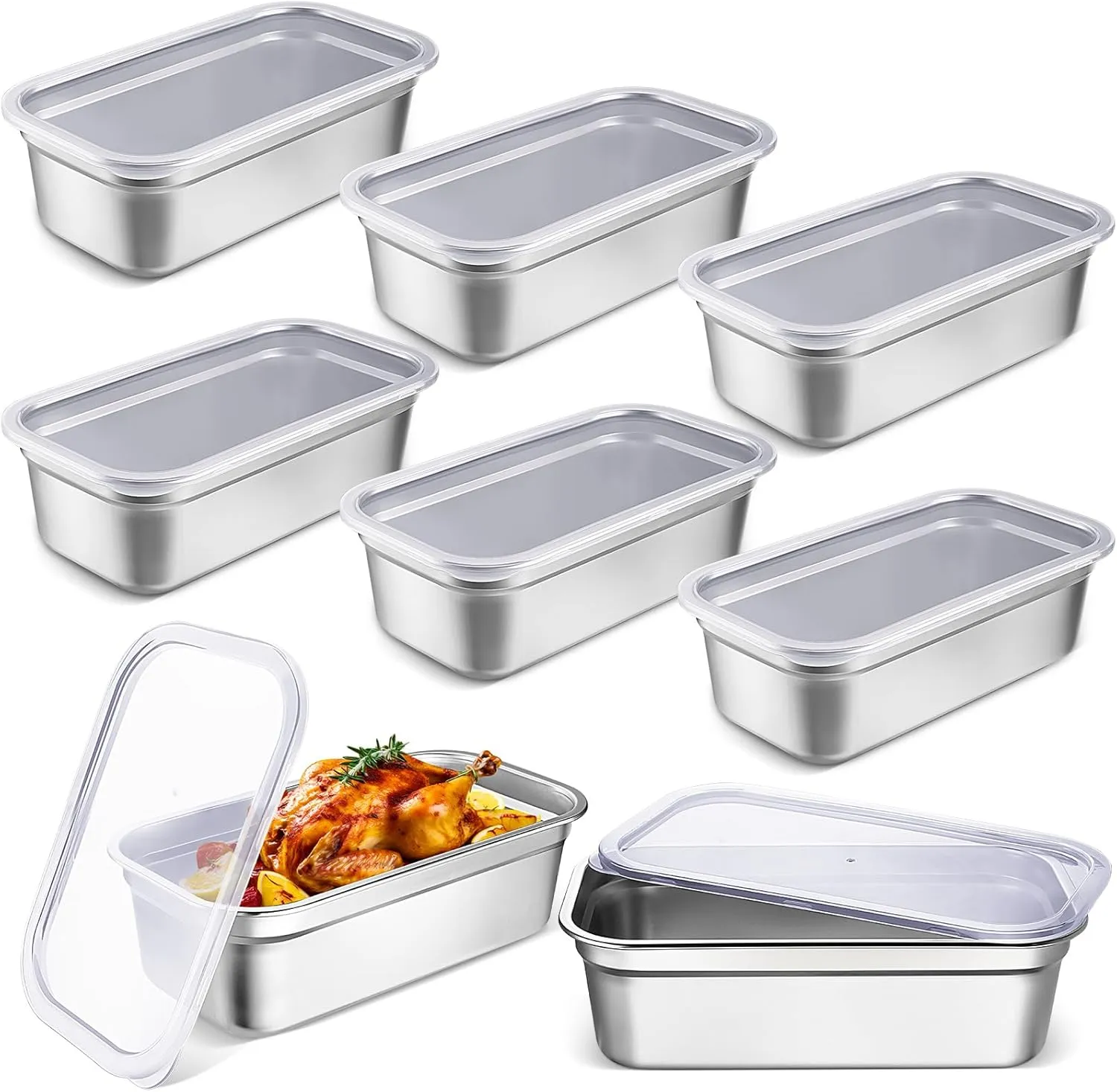 8 Pcs Stainless Steel Food Storage Containers with Lids 1/3 Size Hotel Pans Chicken Food Grade Pans Metal Meal Food Containers for Restaurant Stackable Kitchen Freezer Buffet(4 Inch Deep)