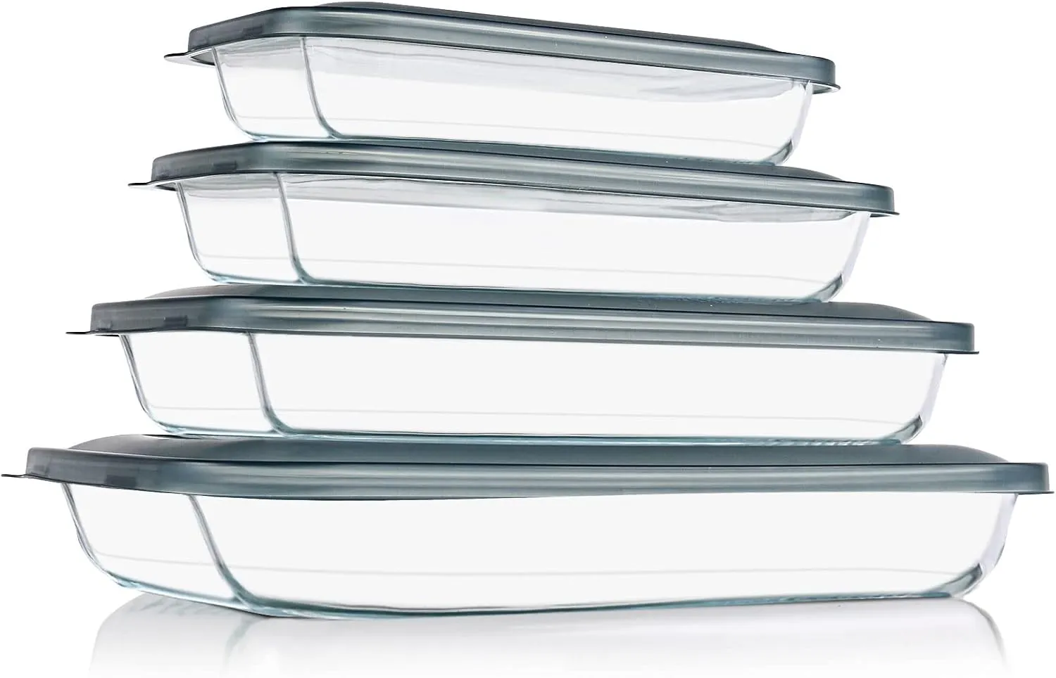 8 Pieces Glass Baking Dish with Lids Rectangular Glass Baking Pan Bakeware Set with Lids, Baking Pans for Lasagna, Leftovers, Cooking, Kitchen, Fridge-to-Oven, Gray