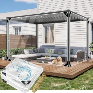 8' x 12' Clear Vinyl Tarp - 0.35mm Clear PVC Tarp, with Grommets and Tying Rope - Duty Heavy Tear Resistant Cover for Camping, Greenhouse, Cars, Patio and Pavilion