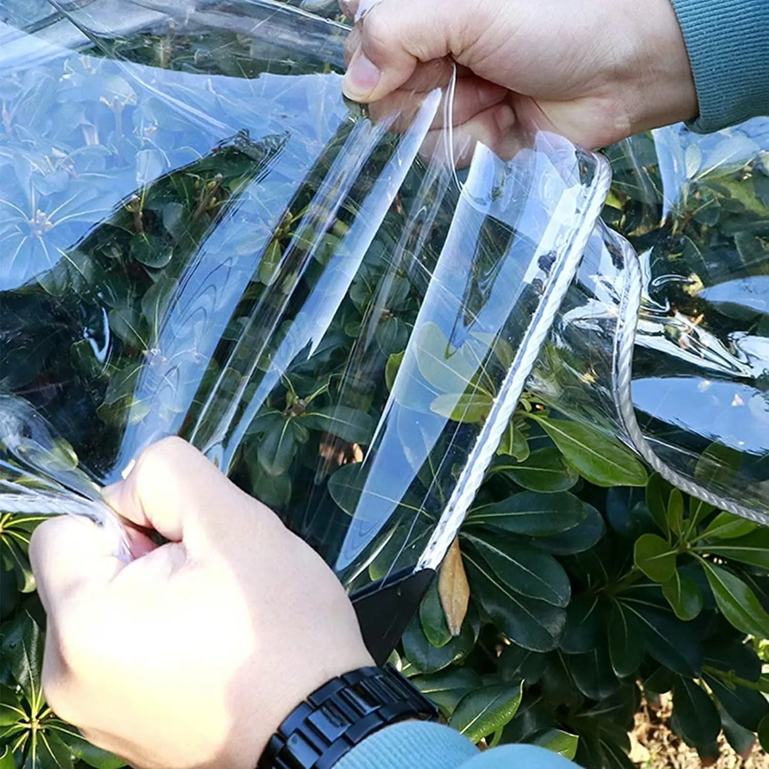 8' x 12' Clear Vinyl Tarp - 0.35mm Clear PVC Tarp, with Grommets and Tying Rope - Duty Heavy Tear Resistant Cover for Camping, Greenhouse, Cars, Patio and Pavilion