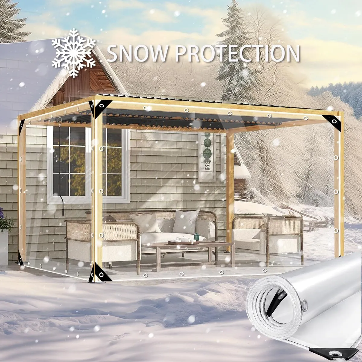 8' x 12' Clear Vinyl Tarp - 0.35mm Clear PVC Tarp, with Grommets and Tying Rope - Duty Heavy Tear Resistant Cover for Camping, Greenhouse, Cars, Patio and Pavilion