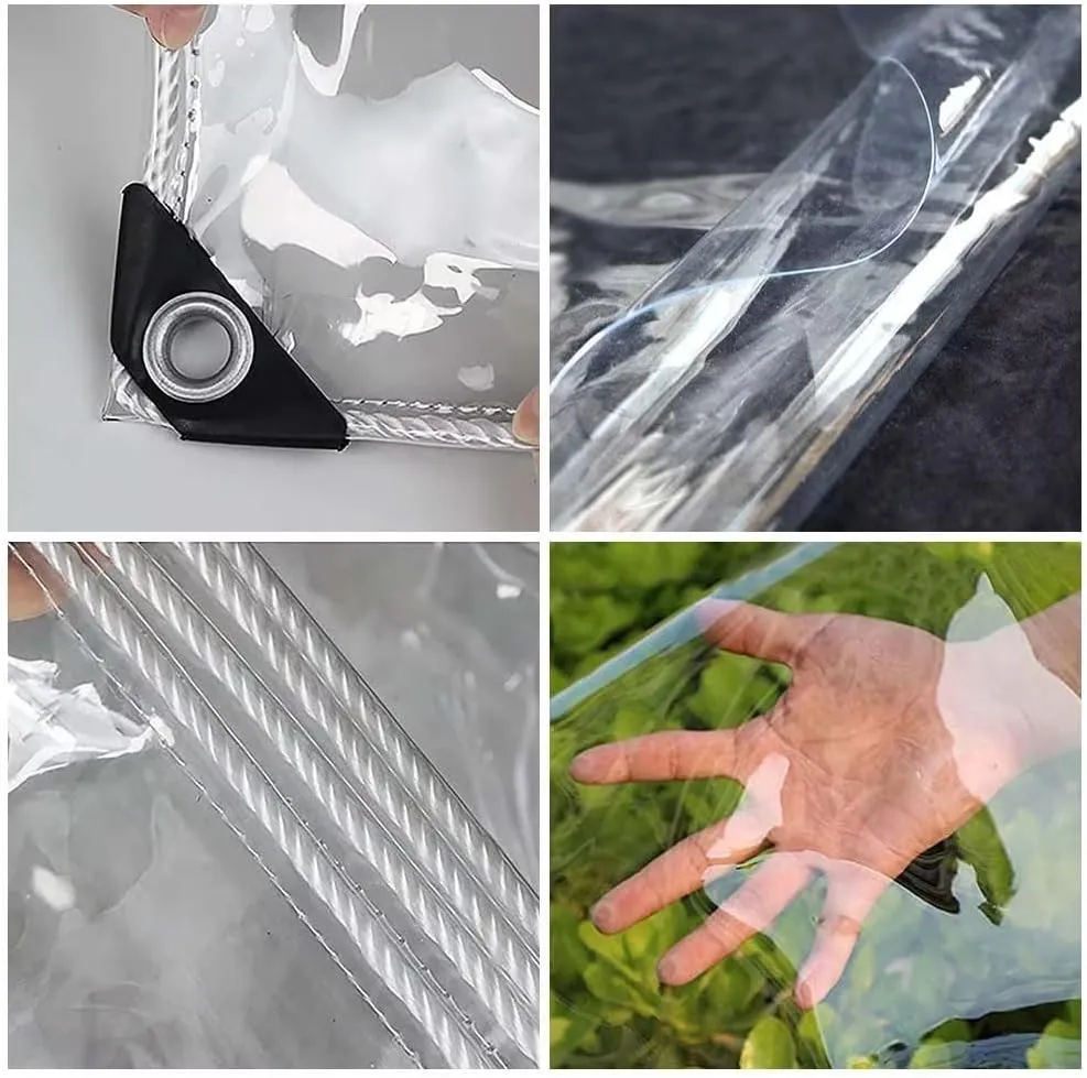 8' x 12' Clear Vinyl Tarp - 0.35mm Clear PVC Tarp, with Grommets and Tying Rope - Duty Heavy Tear Resistant Cover for Camping, Greenhouse, Cars, Patio and Pavilion