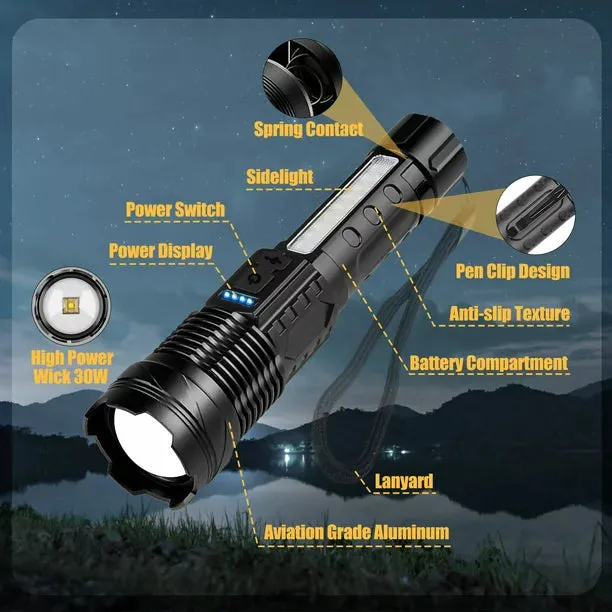 80000 Lumens Rechargeable Flashlights, Super Bright LED Flashlights with 2600mAH Battery and 7 Modes Zoomable, IPX6 Waterproof Tactical Flashlight for Outdoor Camping Activity or Emergency Use