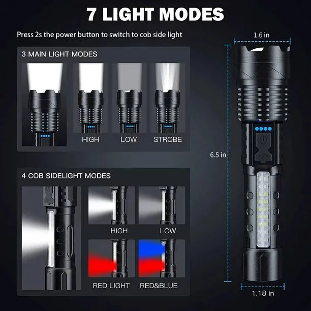 80000 Lumens Rechargeable Flashlights, Super Bright LED Flashlights with 2600mAH Battery and 7 Modes Zoomable, IPX6 Waterproof Tactical Flashlight for Outdoor Camping Activity or Emergency Use