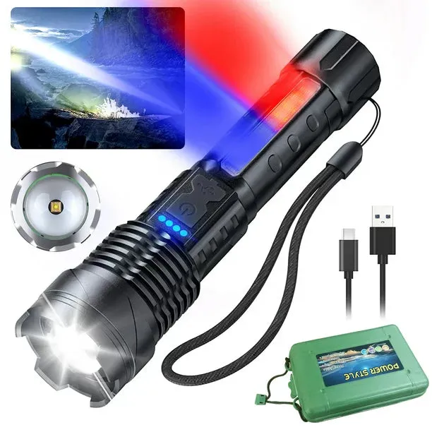80000 Lumens Rechargeable Flashlights, Super Bright LED Flashlights with 2600mAH Battery and 7 Modes Zoomable, IPX6 Waterproof Tactical Flashlight for Outdoor Camping Activity or Emergency Use