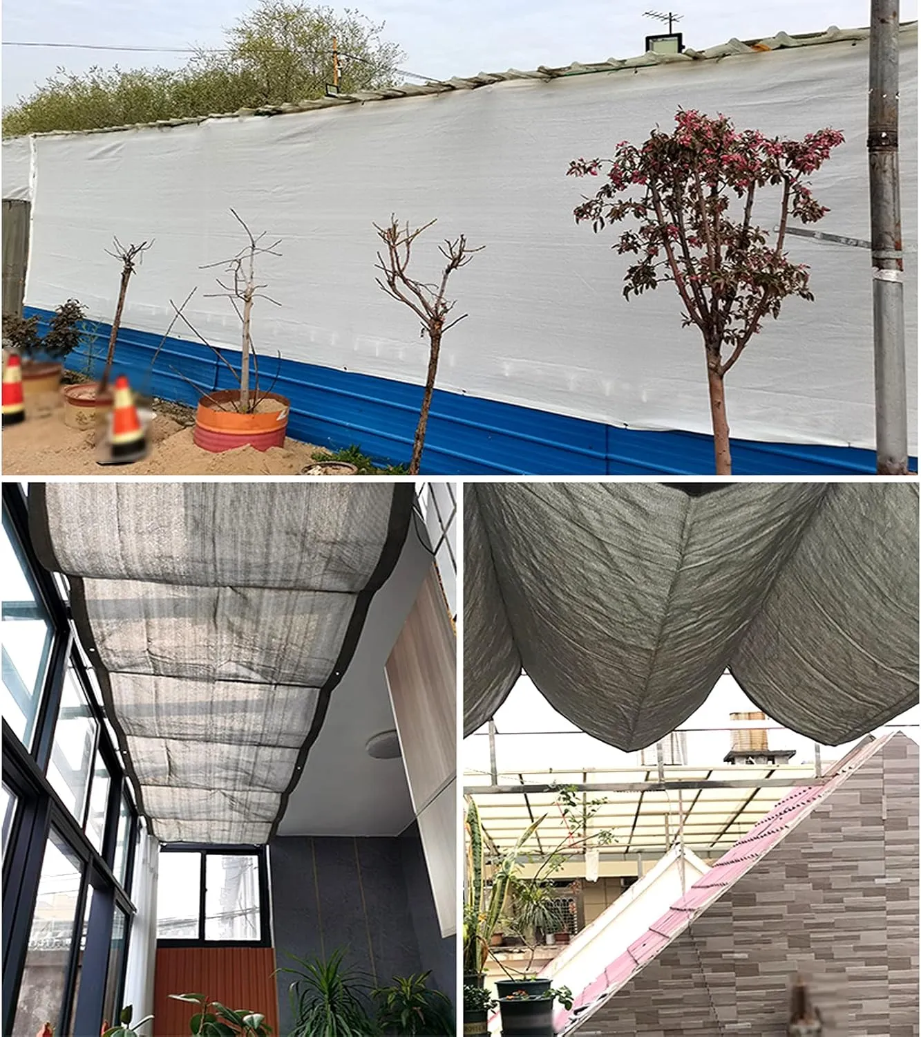 85% UV Resistant Anti-Aging White Sunblock Shade Cloth,Water and Air Permeable Mesh Tarp,Shade Netting with Grommets,Rope,Sun Shade Sail for Roof Courtyard Garden Fence (2x2m/6.6x6.6ft)
