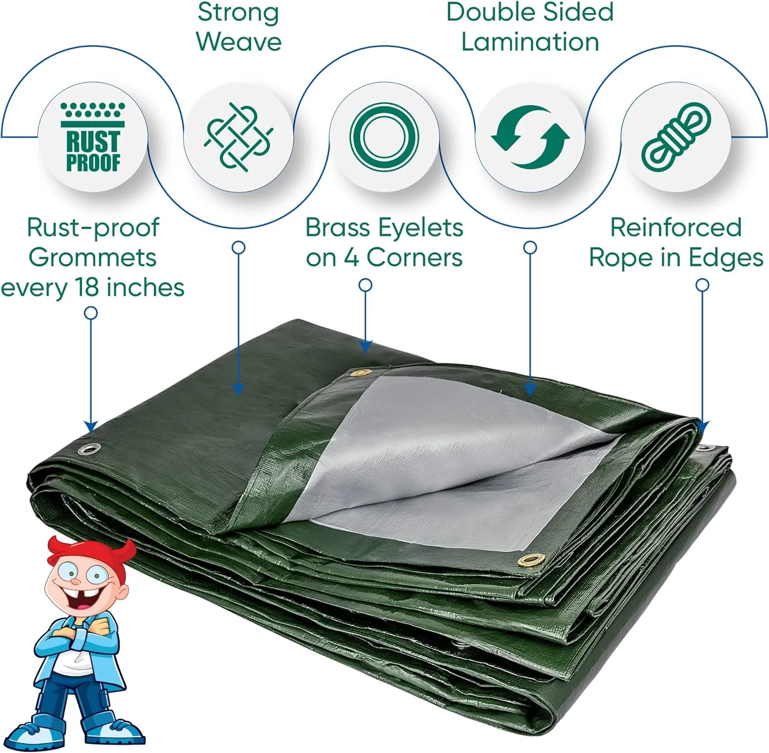 8x10 Waterproof Tarp – 8 MIL Heavy-Duty Poly Tarp Cover – Tear-Resistant, UV Resistant, Weatherproof, Multipurpose Tarpaulin for Camping, Roof, Patio, Pool, Boat, Car, Outdoor Protection