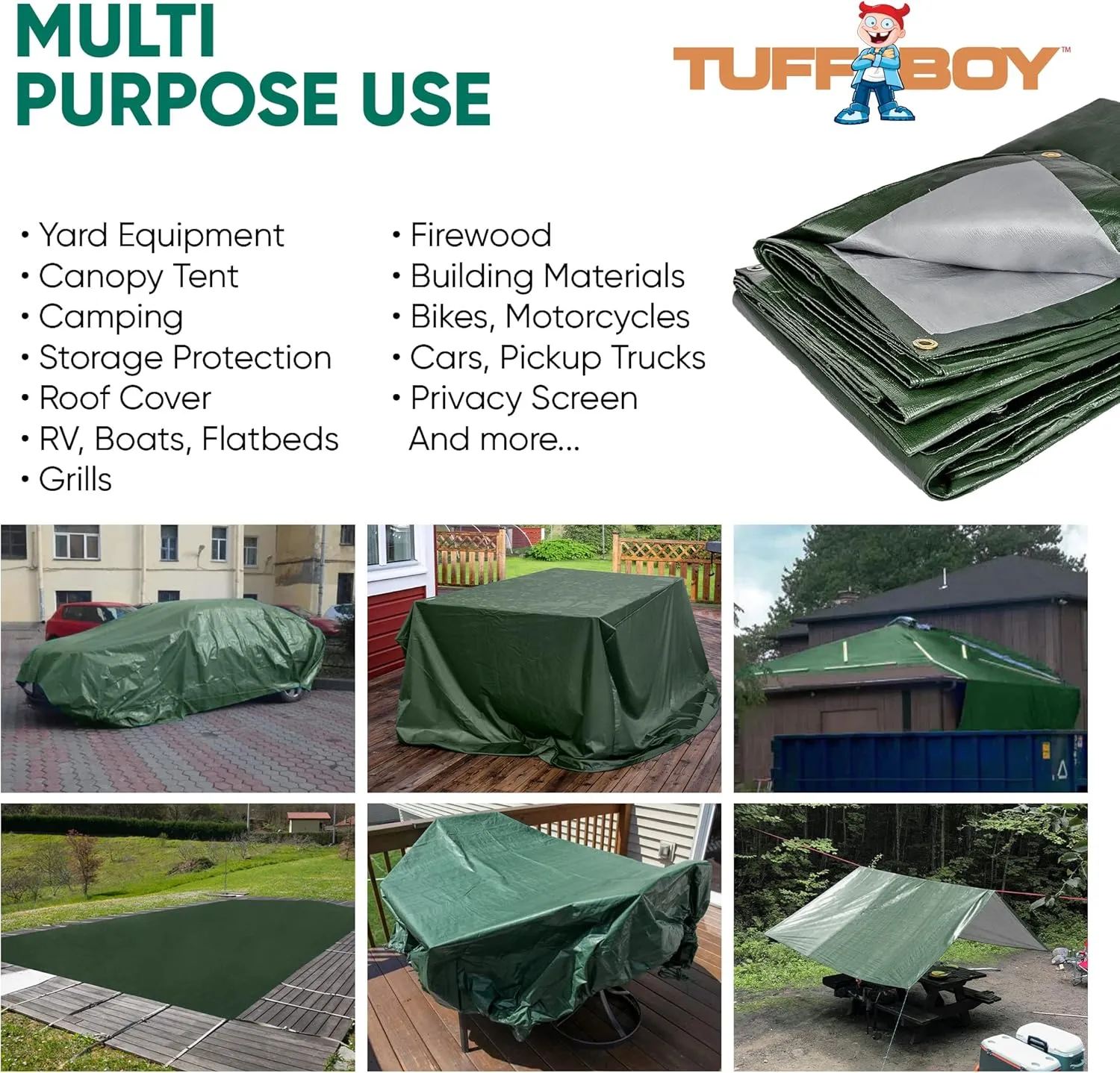 8x10 Waterproof Tarp – 8 MIL Heavy-Duty Poly Tarp Cover – Tear-Resistant, UV Resistant, Weatherproof, Multipurpose Tarpaulin for Camping, Roof, Patio, Pool, Boat, Car, Outdoor Protection
