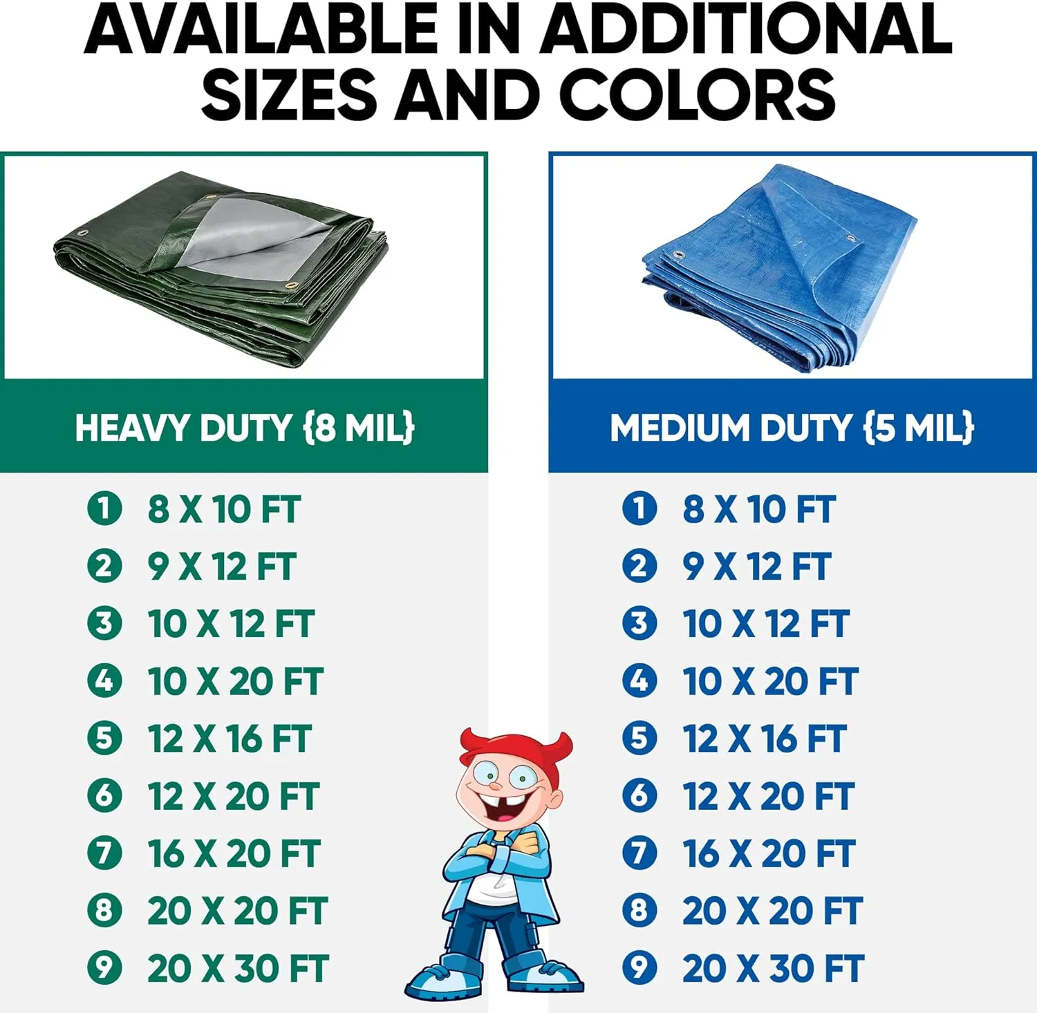 8x10 Waterproof Tarp – 8 MIL Heavy-Duty Poly Tarp Cover – Tear-Resistant, UV Resistant, Weatherproof, Multipurpose Tarpaulin for Camping, Roof, Patio, Pool, Boat, Car, Outdoor Protection