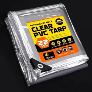 8'x16' 22Mil Heavy Duty Clear Vinyl PVC Waterproof Tarps,UV Resistant Glass Tarp Transparent Tarpaulin with Grommets,Cover for Plant Greenhouse Balcony Garden Pet Hutch Roof,Full Size