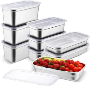 9 Pcs Stainless Steel Food Storage Containers with Lids 1/3 Size Hotel Pans Steam Table Pan Metal Meal Food Containers for Restaurant Stackable Kitchen Freezer Buffet, 2.5/4/6 Inch Deep