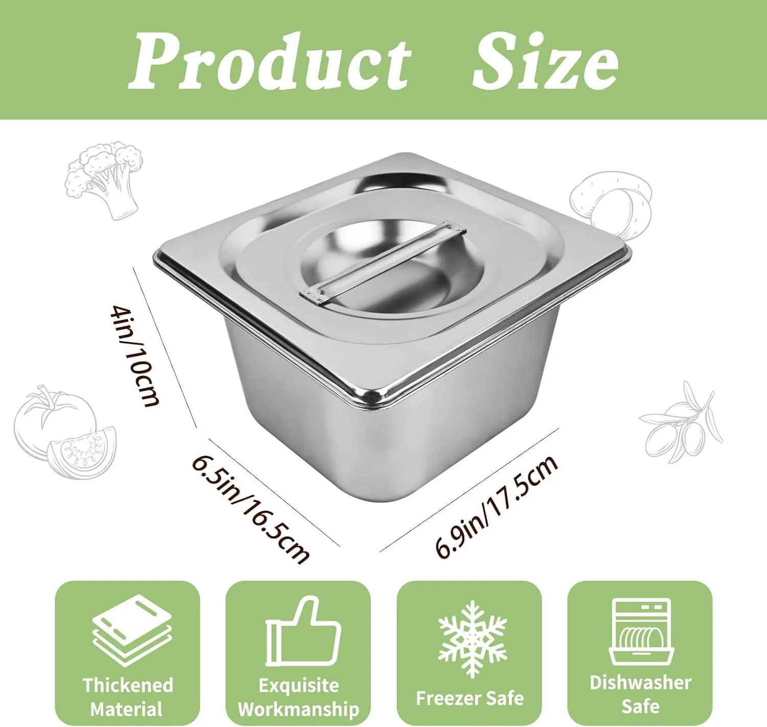 9 Set Stainless Steel Hotel Pans with Lids, 1/6 Size 4 In Deep Steam Table Pan Stainless Food Storage Containers Stackable Metal Steamer Pan for Kitchen Restaurant Party Buffet Event Catering