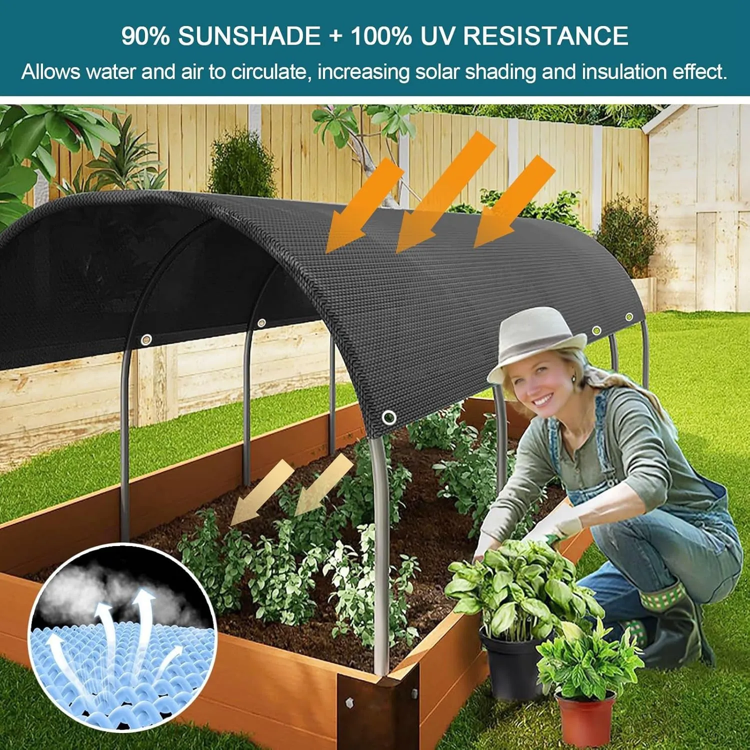 90% Shade Cloth, Resistant Sun Shade Net 10x10 FT Mesh Tarp with HDPE Material and Reinforced Grommets Shade Trap for Greenhouse, Plant, Pergola, Patio Sunshade,16x49ft/500x1500cm