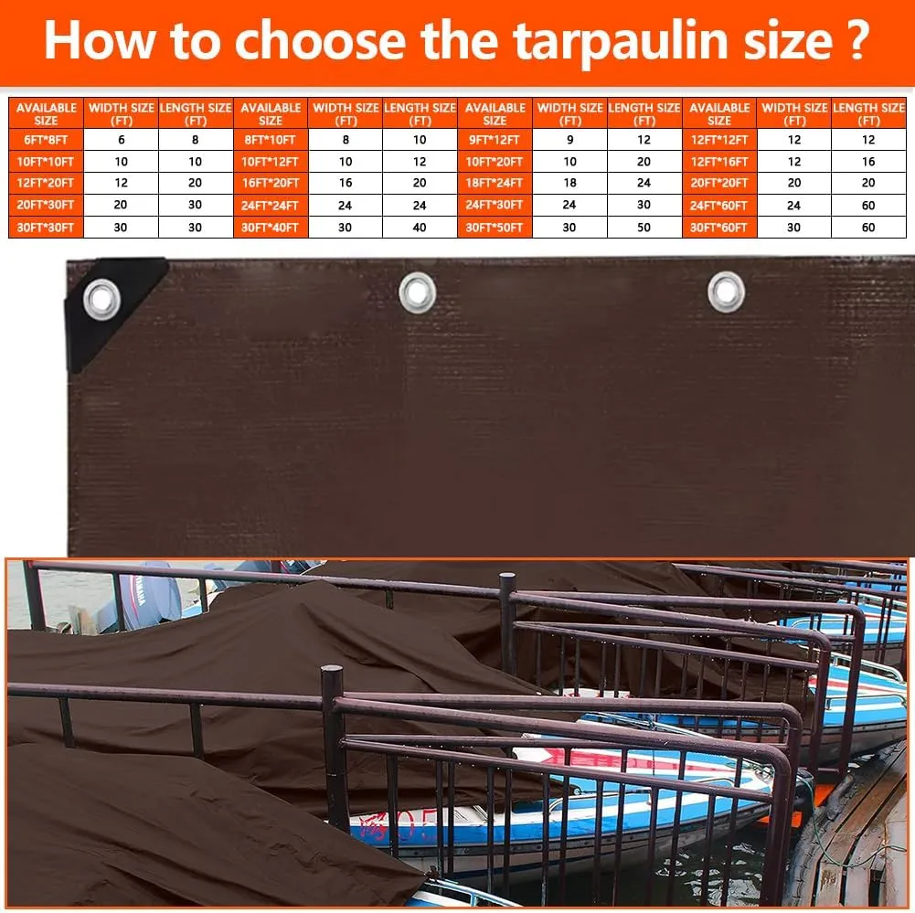 9x12Ft Tarps 18 MIL Heavy Duty Thick Waterproof Poly Tarp, UV Resistant&Tear Multipurpose Protective Cover w/Grommets and Reinforced Edges for Camping, Tent, Boat, RV, Car Brown&Black