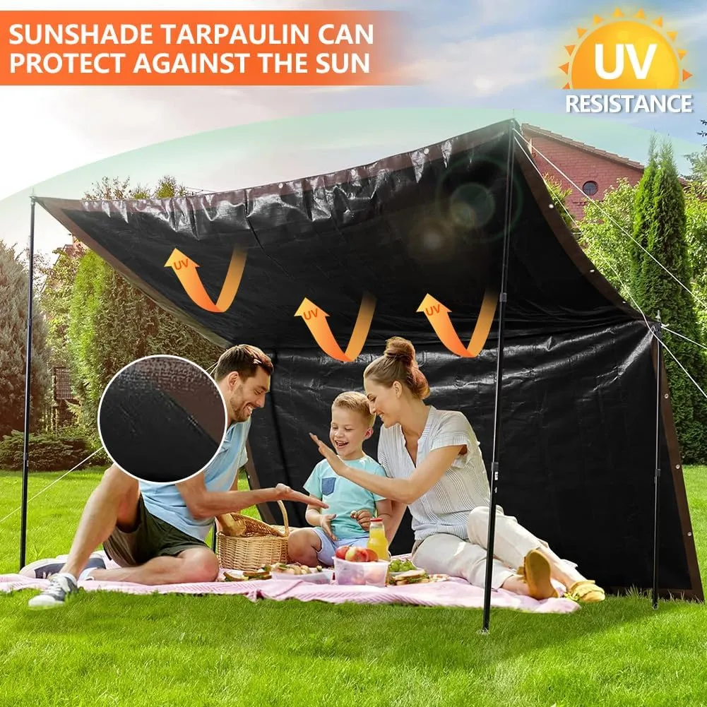 9x12Ft Tarps 18 MIL Heavy Duty Thick Waterproof Poly Tarp, UV Resistant&Tear Multipurpose Protective Cover w/Grommets and Reinforced Edges for Camping, Tent, Boat, RV, Car Brown&Black