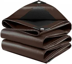9x12Ft Tarps 18 MIL Heavy Duty Thick Waterproof Poly Tarp, UV Resistant&Tear Multipurpose Protective Cover w/Grommets and Reinforced Edges for Camping, Tent, Boat, RV, Car Brown&Black