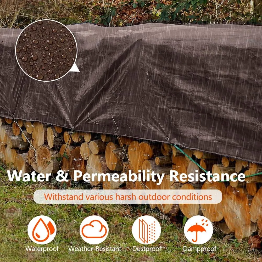 9x12Ft Tarps 18 MIL Heavy Duty Thick Waterproof Poly Tarp, UV Resistant&Tear Multipurpose Protective Cover w/Grommets and Reinforced Edges for Camping, Tent, Boat, RV, Car Brown&Black